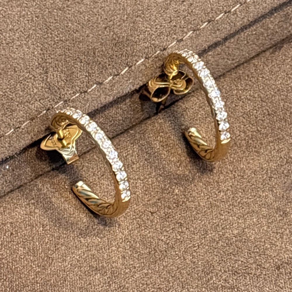David Yurman Gold Pavé Hoop Earrings - Picture 2 of 3